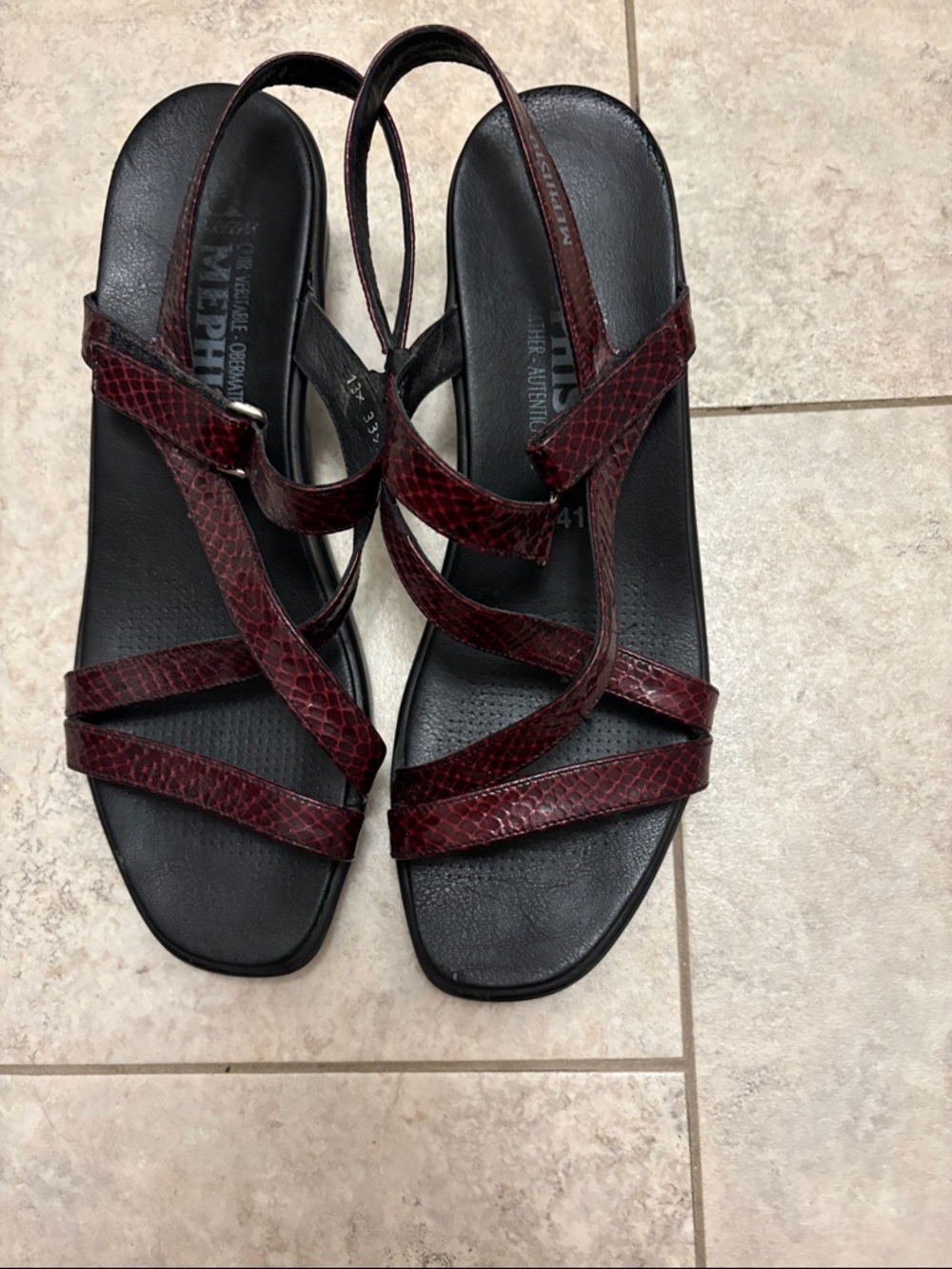 Mephisto Women's Dark Burgundy Leather Strappy Sandals